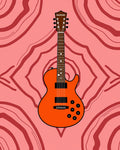 Vibrant Orange Electric Guitar Inlay Rug