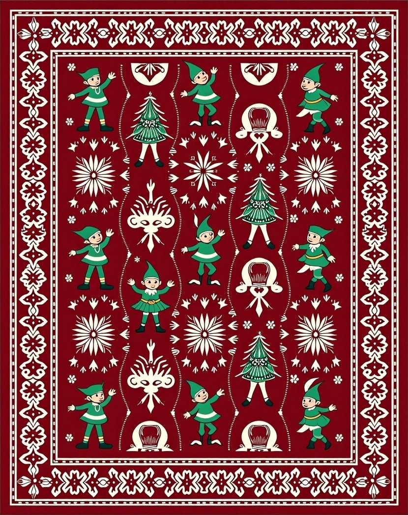 Crimson Elf Tree Holiday Celebration Rug