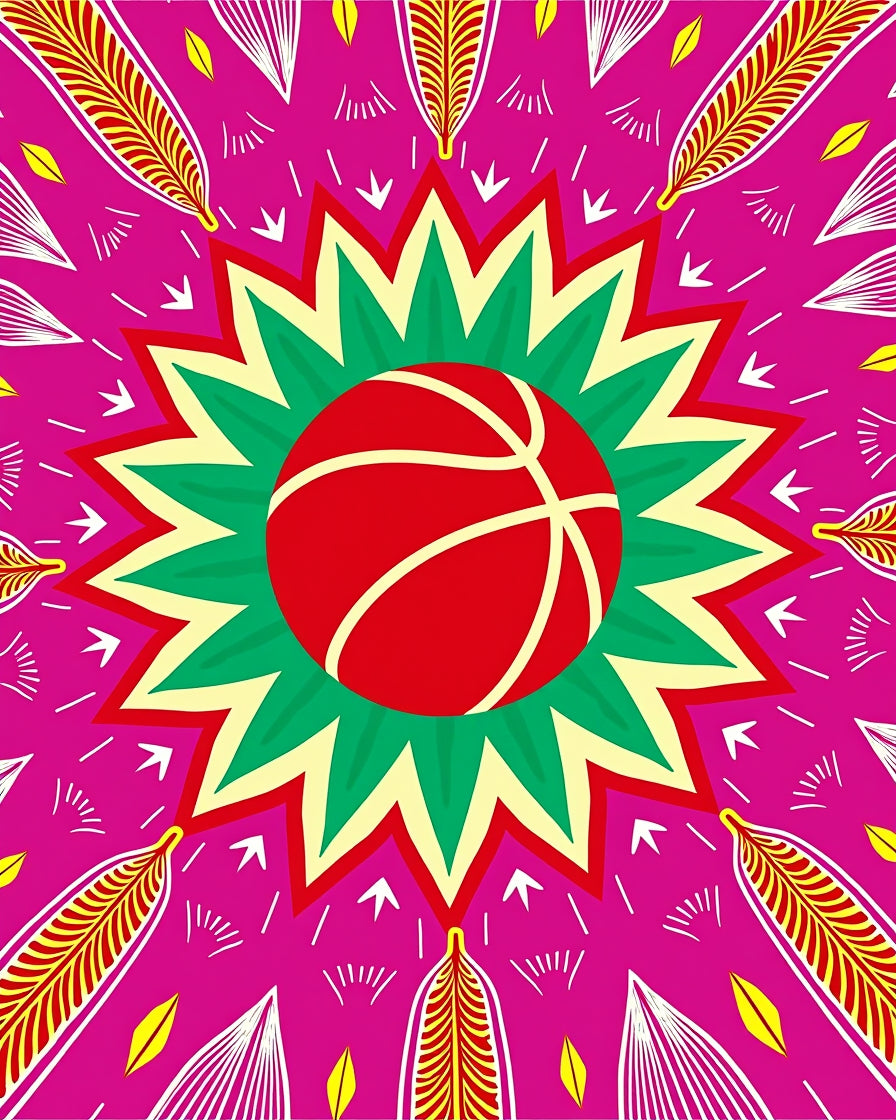 Vibrant Red Basketball Mandala Rug