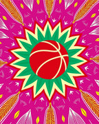 Vibrant Red Basketball Mandala Rug