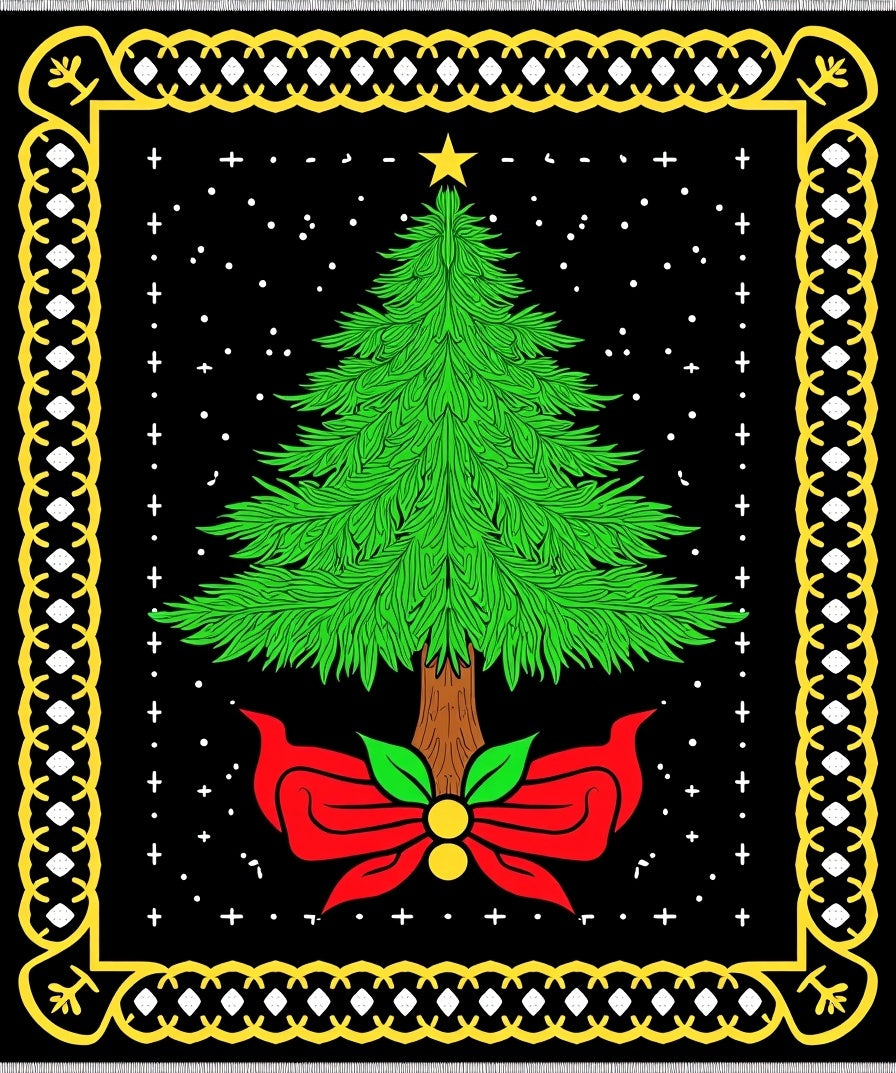 Festive Christmas Tree with Red Bow Rug