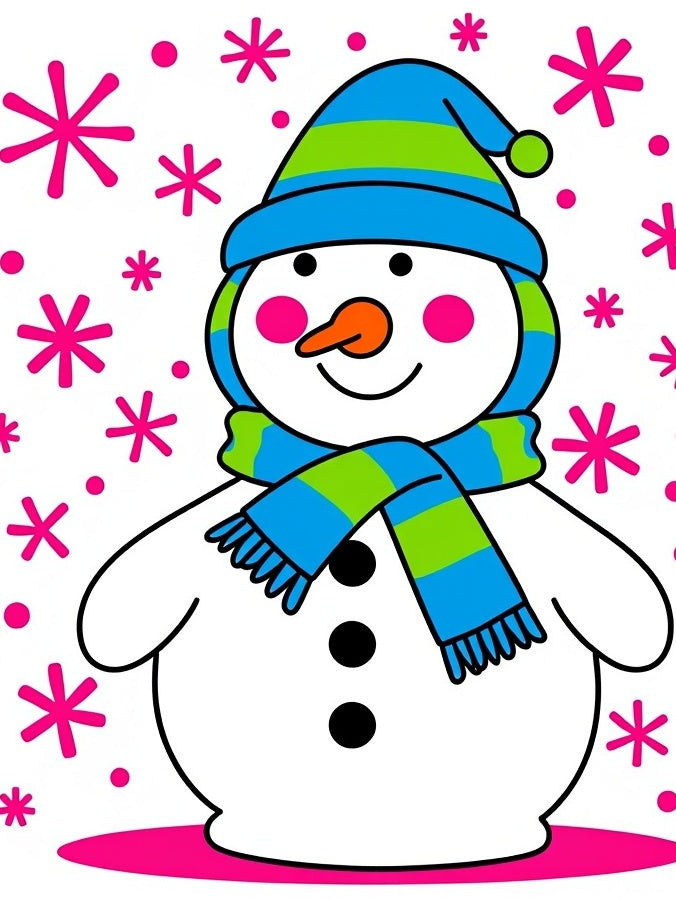 Jolly Snowman With Pink Snowflakes Rug