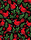 Red Cardinals Green Foliage Black Background Rug