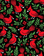 Red Cardinals Green Foliage Black Background Rug