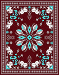 Deep Red Blue White Floral Mandala Rug
