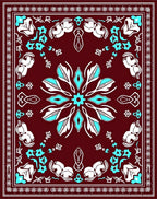 Deep Red Blue White Floral Mandala Rug