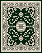 Ornate Cream and Green Floral Medallion Rug