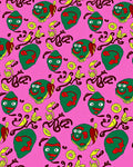 Whimsical Green Figures Scarlet Pink Rug