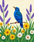 Vibrant Blue Bird Lavender Daisy Meadow Rug