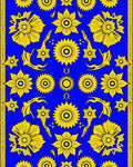 Vibrant Yellow Floral Medallion Blue Rug