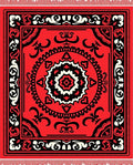 Vibrant Red Black Medallion Border Rug
