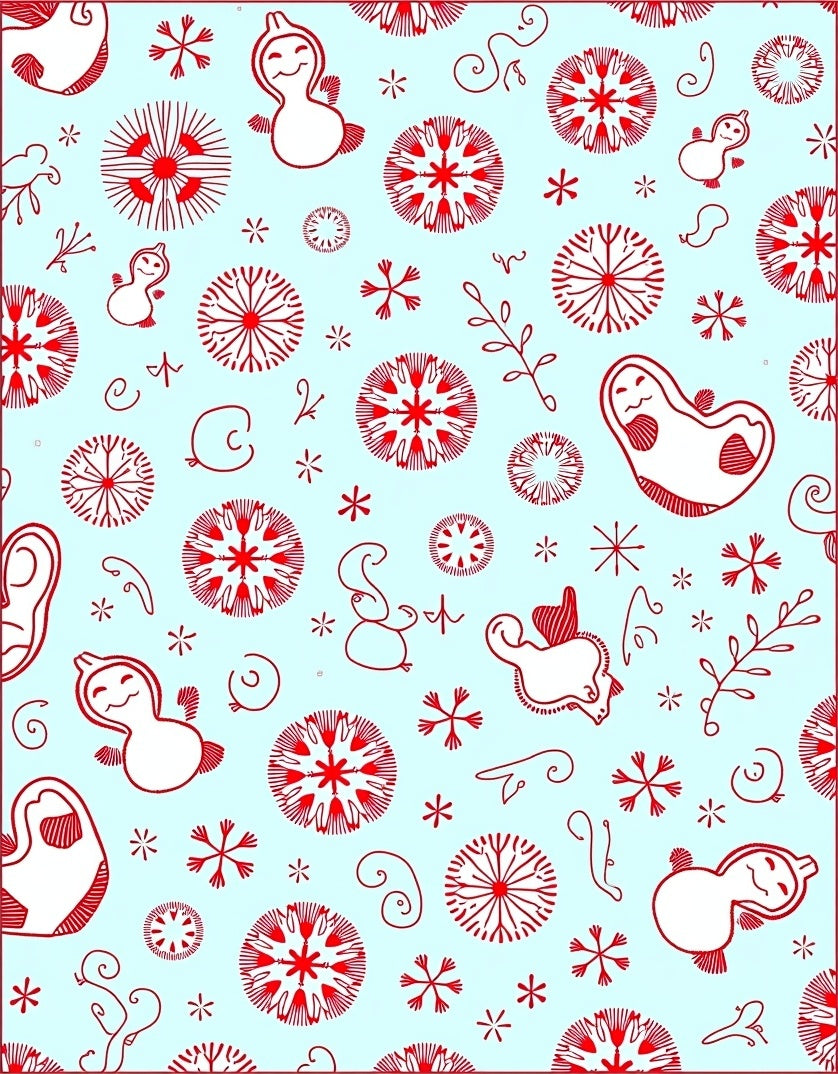 Whimsical Red Snowflakes and Figures Rug