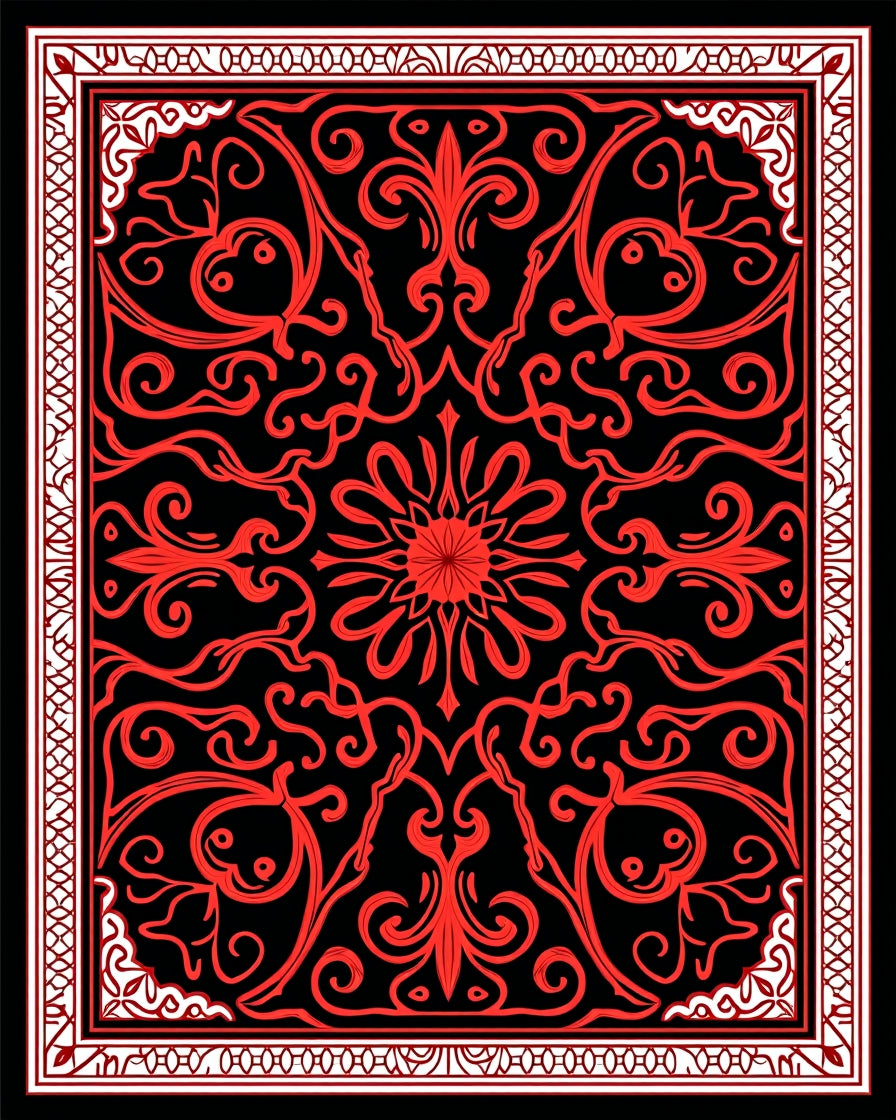 Elegant Red Scrollwork Mandala Rug