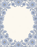 Soft Blue Floral Border Vines Rug