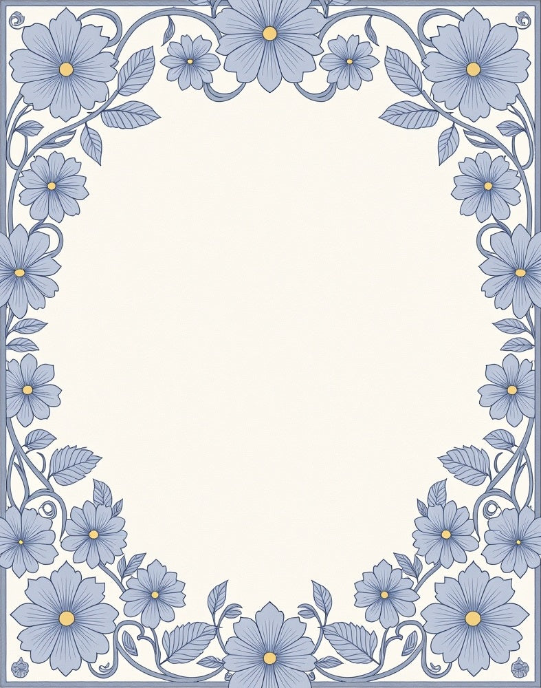 Soft Blue Floral Border Vines Rug