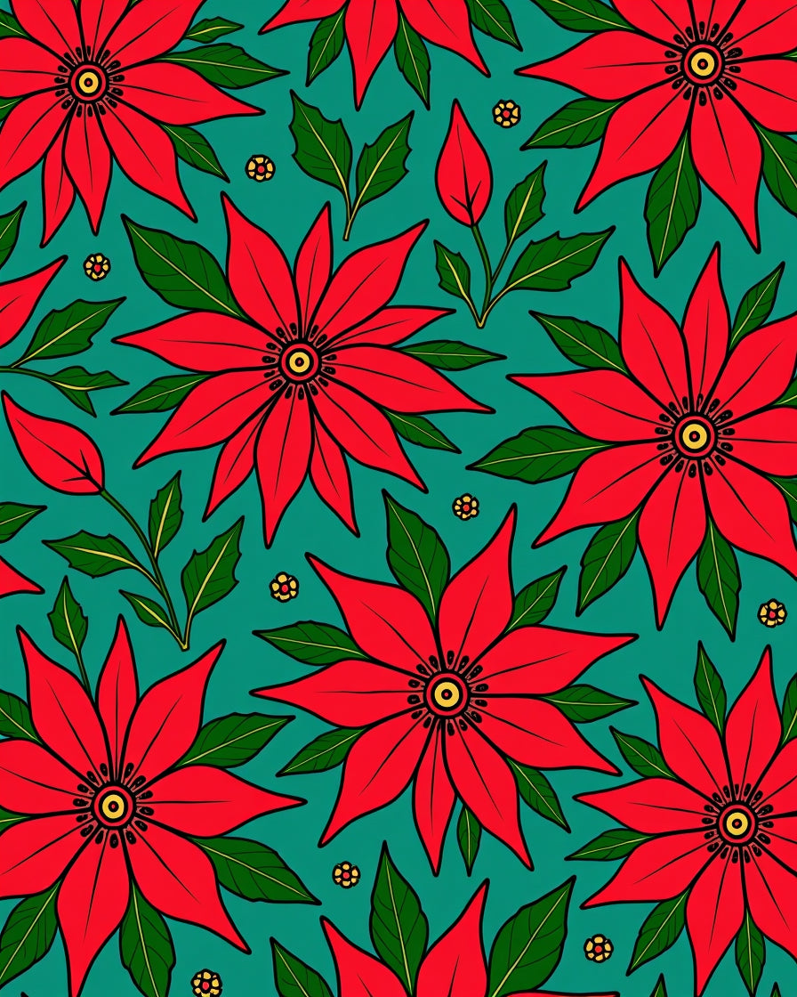Crimson Red Poinsettia Garden Repeat Rug