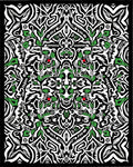 Monochromatic Black Green Skull Foliage Rug