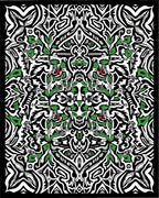 Monochromatic Black Green Skull Foliage Rug