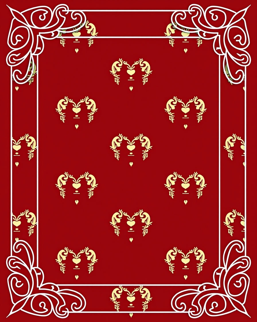 Crimson Golden Animal Heart Border Rug