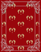Crimson Golden Animal Heart Border Rug