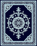 Dark Blue White Floral Medallion Border Rug