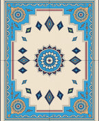 Turquoise Blue Medallion Diamond Arrangement Rug