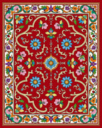 Ornate Red Floral Scroll Medallion Rug