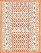 Orange Blue Geometric Lattice Frame Rug
