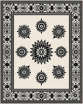 Cream Black Sunburst Floral Medallion Frame Rug