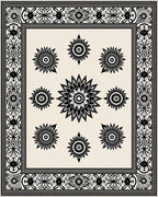 Cream Black Sunburst Floral Medallion Frame Rug