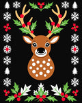 Festive Deer Holly Snowflake Border Rug