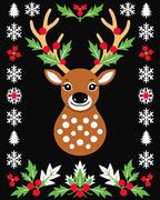 Festive Deer Holly Snowflake Border Rug