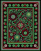 Vibrant Red Green Floral Starburst Rug