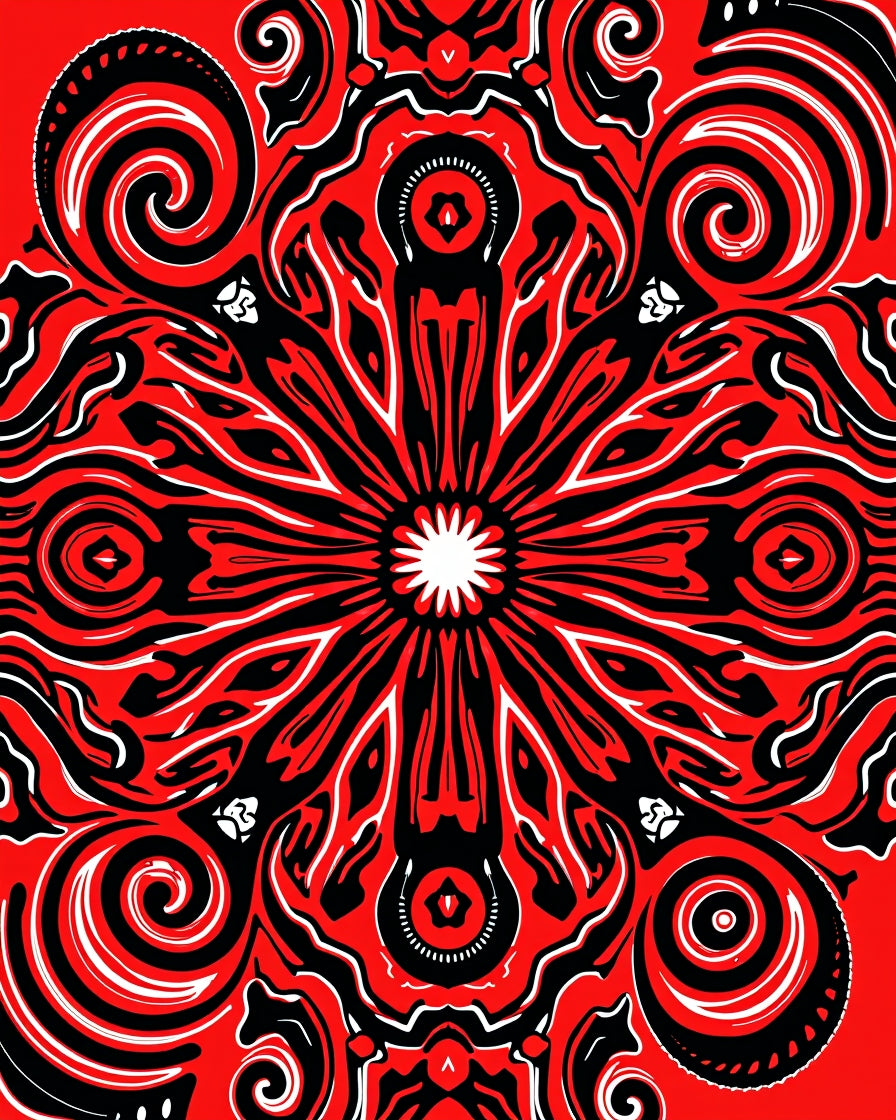 Vibrant Red Black Mandala SwirlRug Rug
