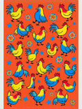 Whimsical Roosters on Orange Background Rug
