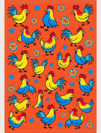Whimsical Roosters on Orange Background Rug