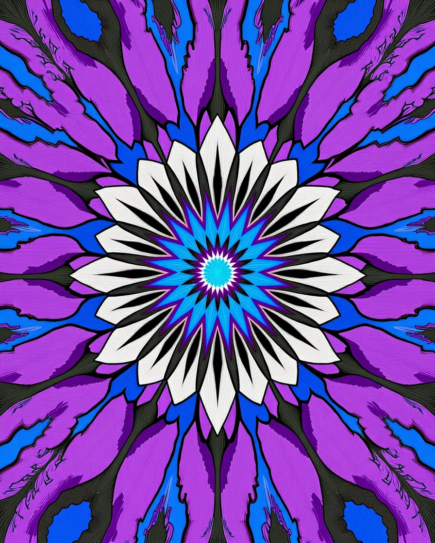 Vibrant Purple Blue Starburst Mandala Rug