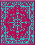 Crimson Teal Floral Scroll Frame Rug