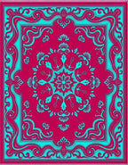Crimson Teal Floral Scroll Frame Rug