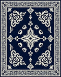 Navy Cream Intricate Scroll Medallion Rug