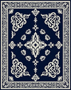Navy Cream Intricate Scroll Medallion Rug