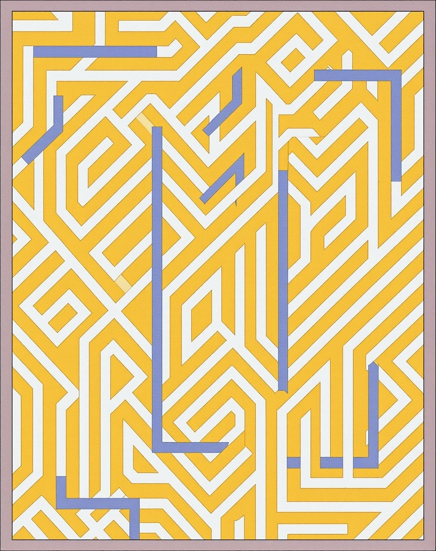 Yellow White Blue Geometric Maze Rug