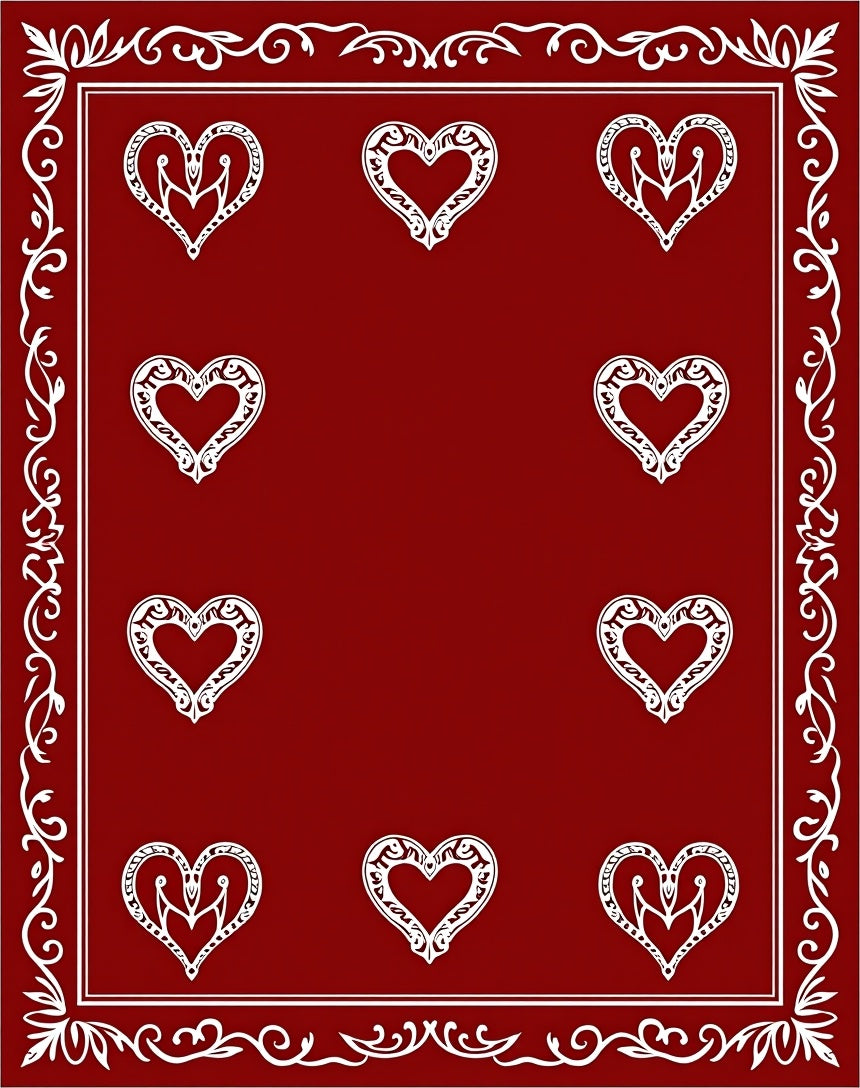 Crimson White Heart Border Rug