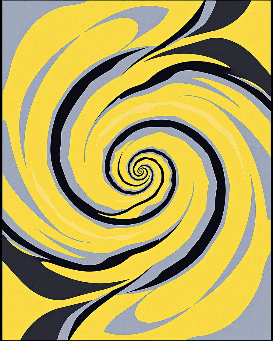 Vibrant Yellow Gray Swirl Abstraction Rug