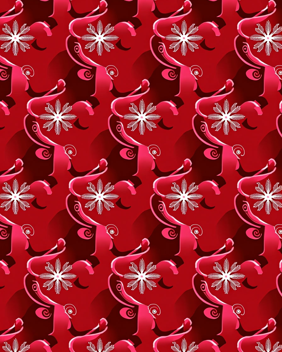 Crimson White Swirl Snowflake Repeating Rug