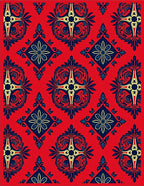 Crimson Navy Floral Medallion Tapestry Rug