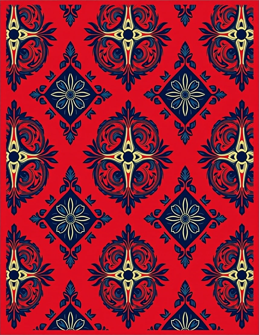 Crimson Navy Floral Medallion Tapestry Rug