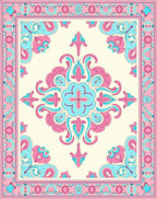 Whimsical Pink Cyan Floral Medallion Rug