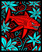 Red Shark Tropical Floral Swirl Rug