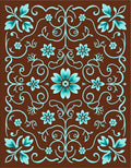 Aqua Teal Floral Scroll Brown Area Rug